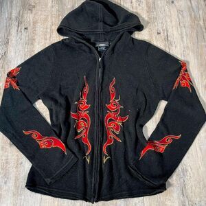 Harley Davidson Sweater Hoodie Women's M Black Red Flames Y2K Vintage